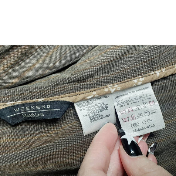 Weekend Max Mara Striped Y2K Stretch Cotton Brown 3 Button Blazer 8 - Picture 3 of 12